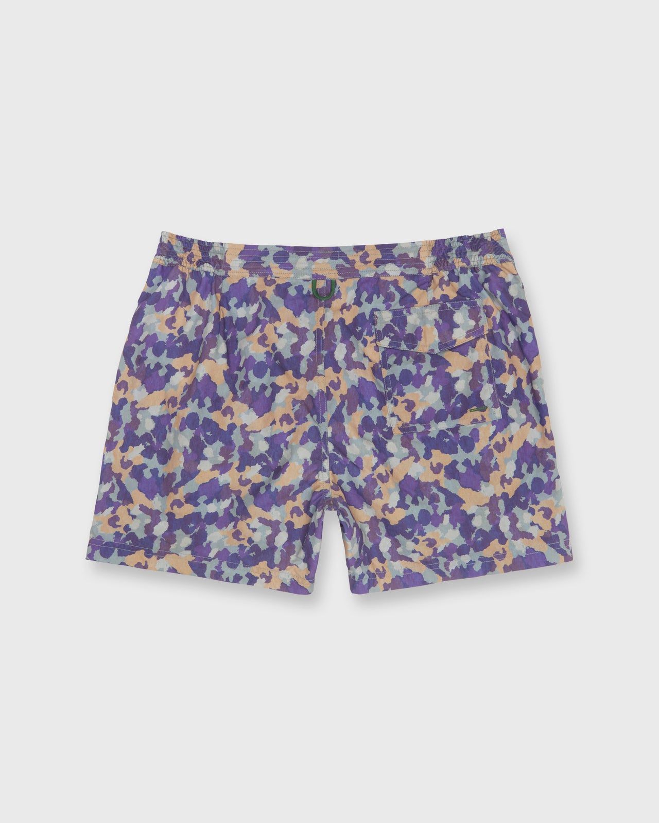 Zip-Front Standard Swim Short in Green/Navy/Brown Camo Printed Nylon