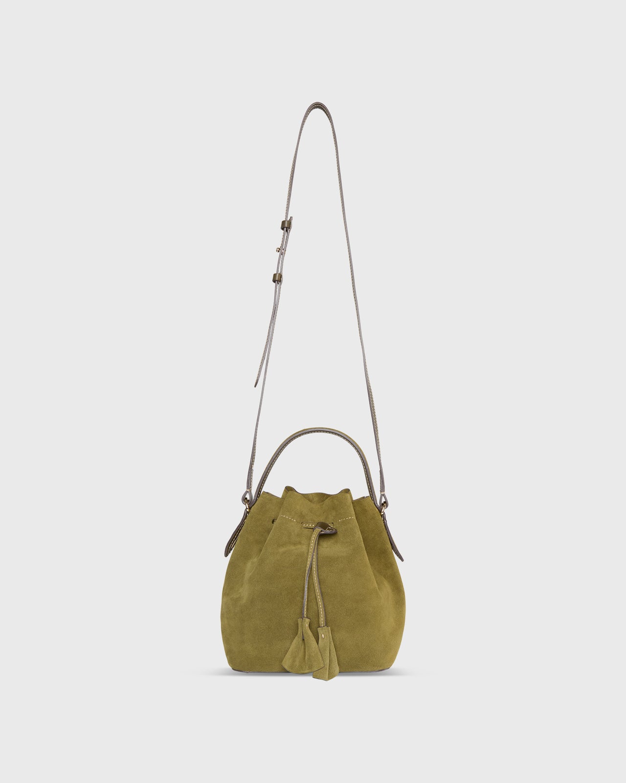 Lulu Bucket Bag in Olive Suede
