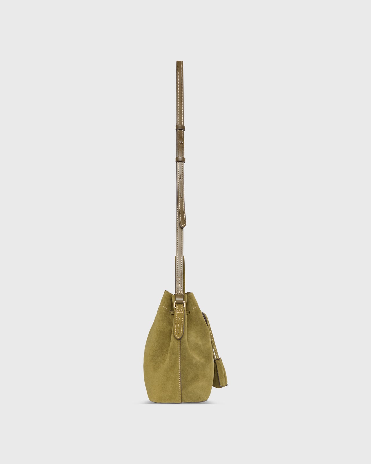 Lulu Bucket Bag in Olive Suede