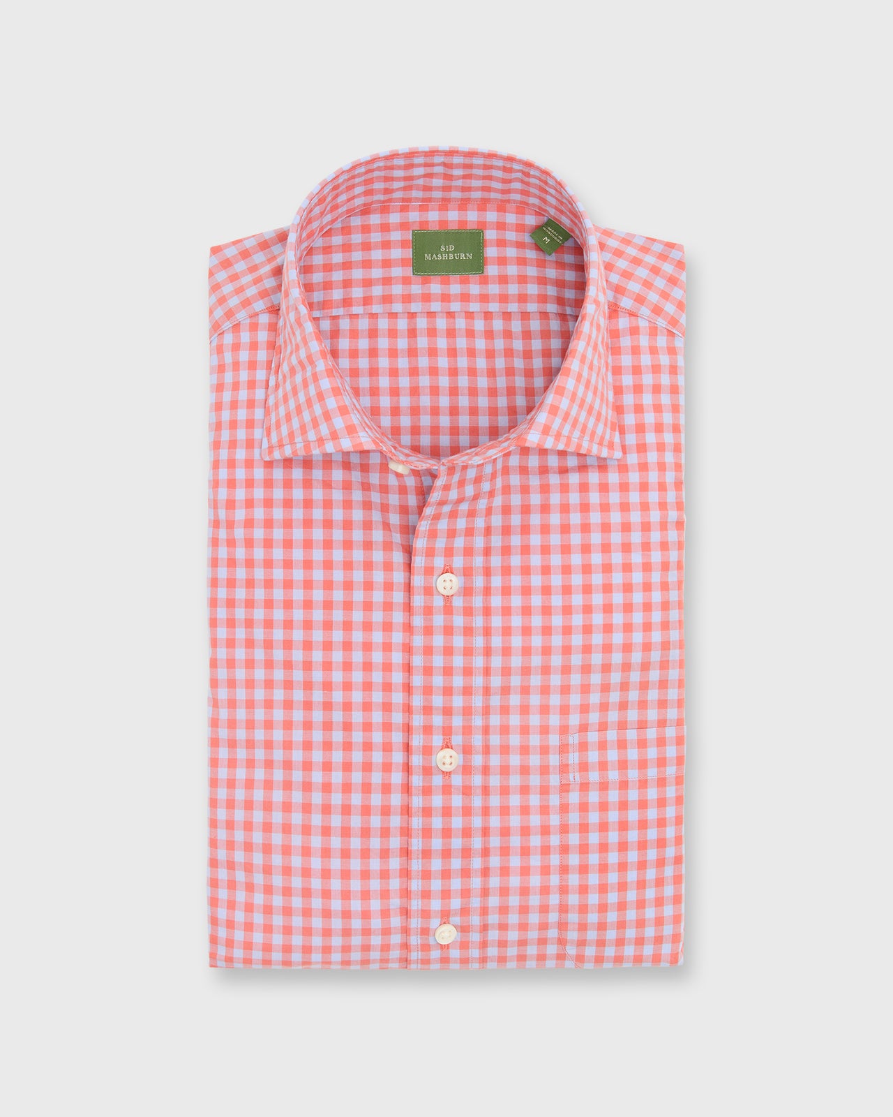 Spread Collar Sport Shirt in Red/Sky Gingham Poplin