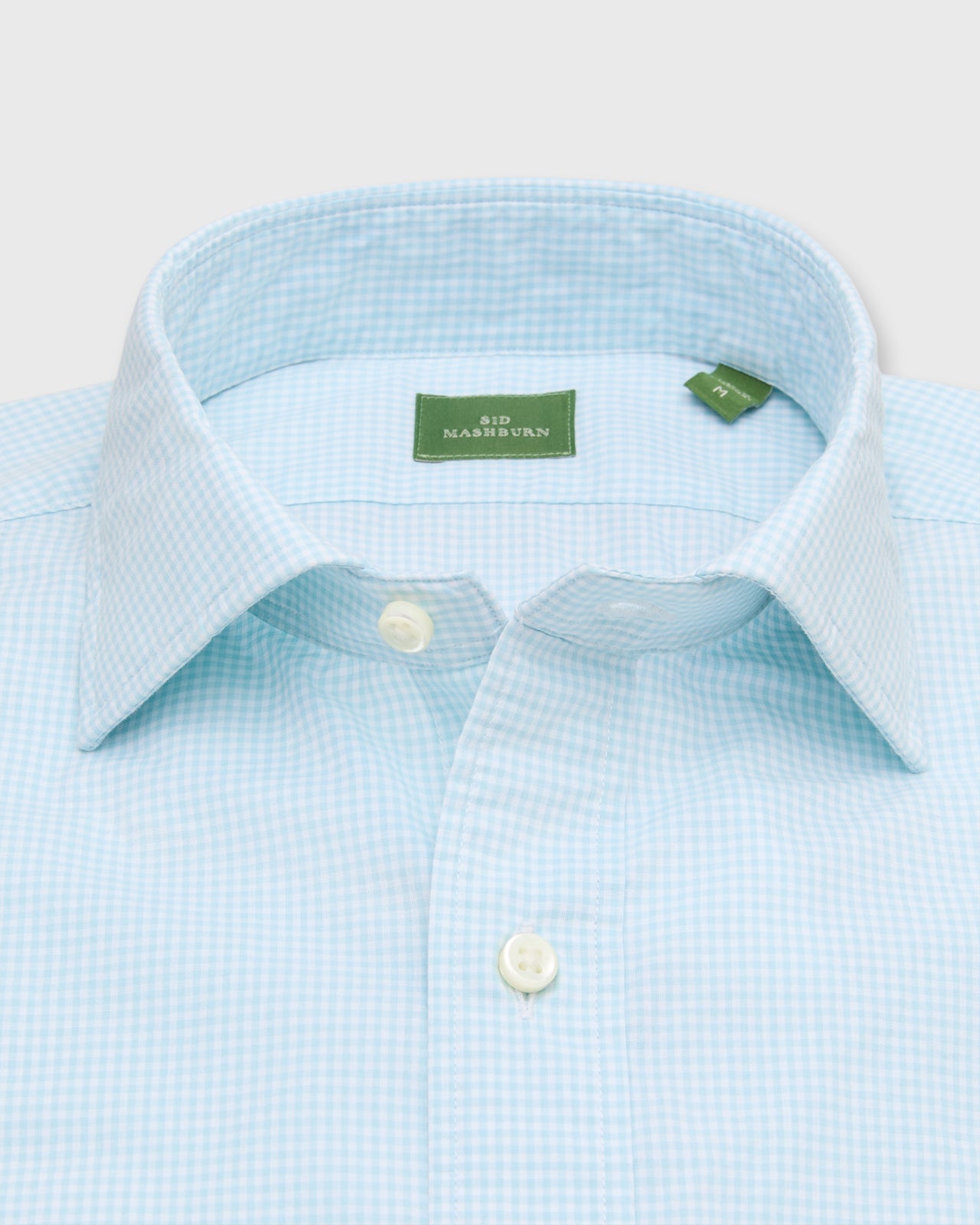 Spread Collar Sport Shirt in Seaglass Micro Gingham Poplin