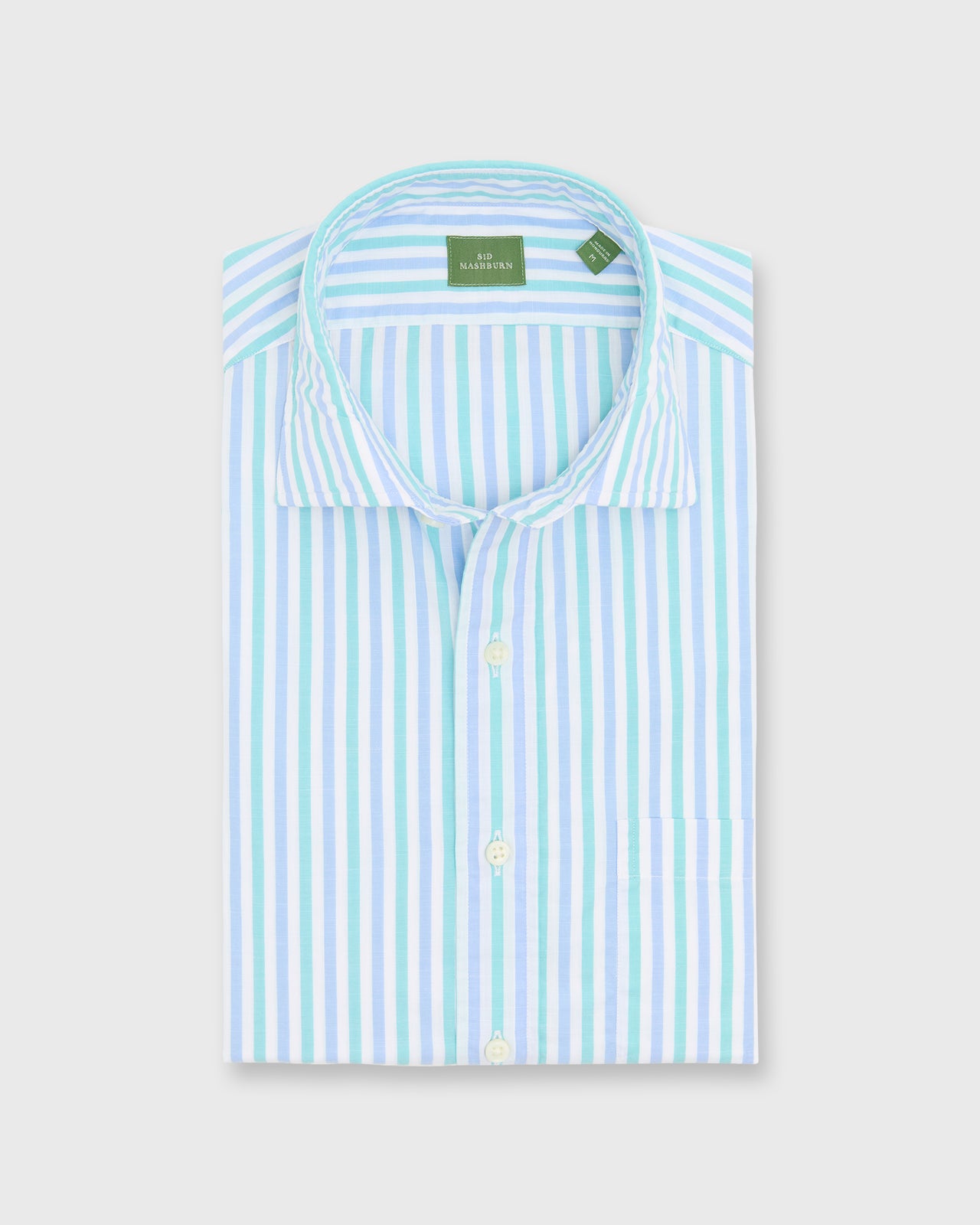 Spread Collar Sport Shirt in Seaglass/Coastal Stripe Chambray