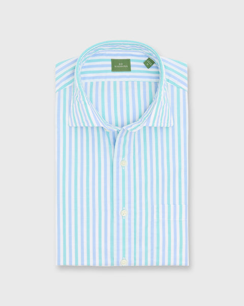 Spread Collar Sport Shirt in Seaglass/Coastal Stripe Chambray