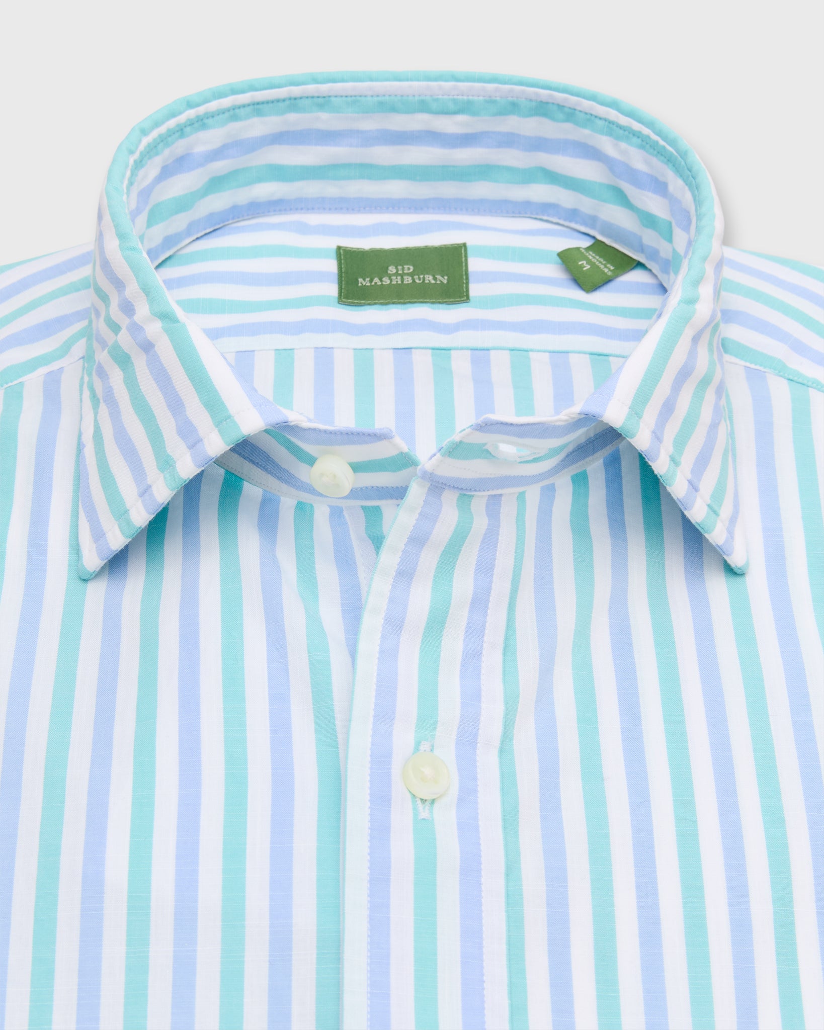 Spread Collar Sport Shirt in Seaglass/Coastal Stripe Chambray