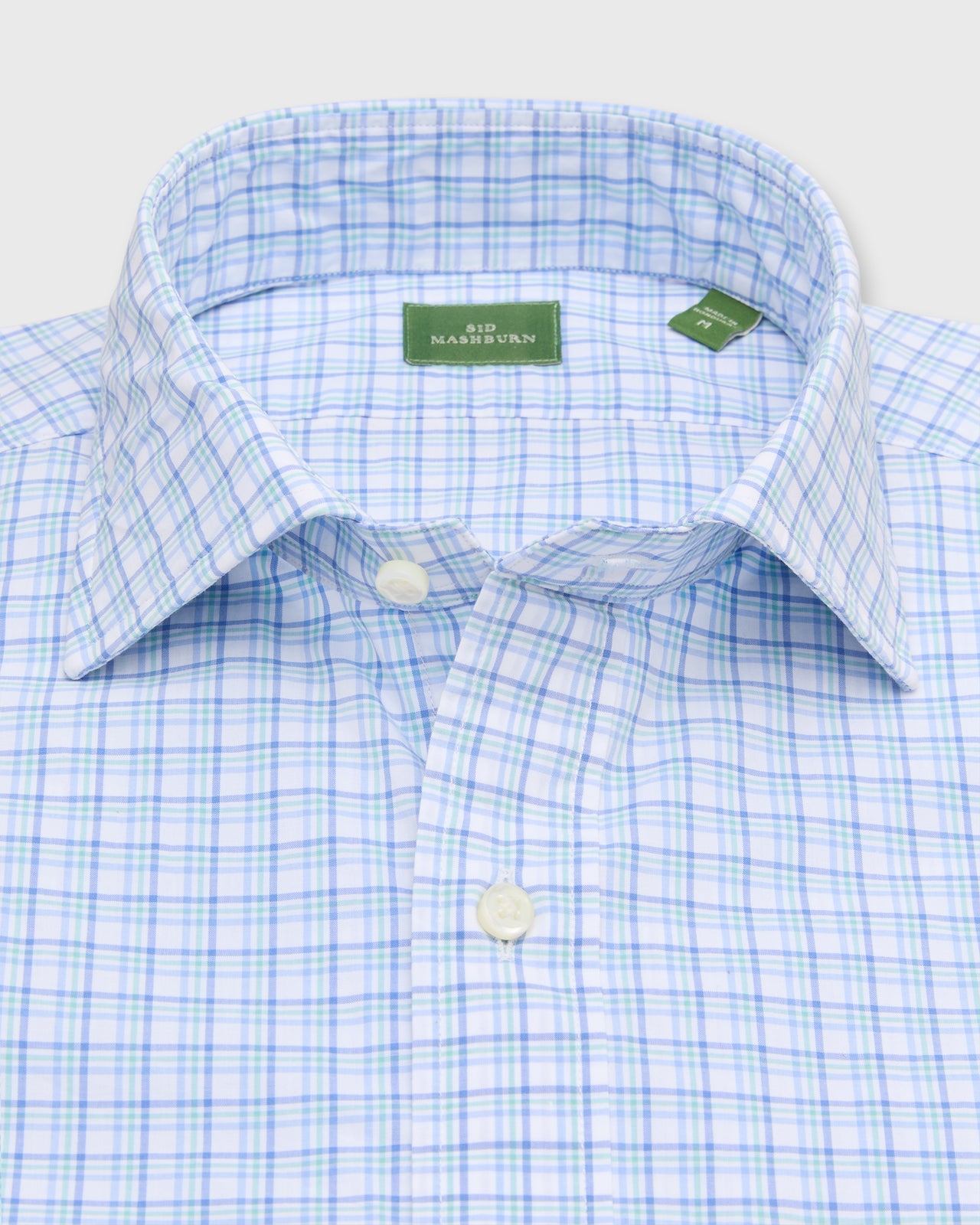 Spread Collar Sport Shirt in White/Seaglass/Dutch Check Poplin