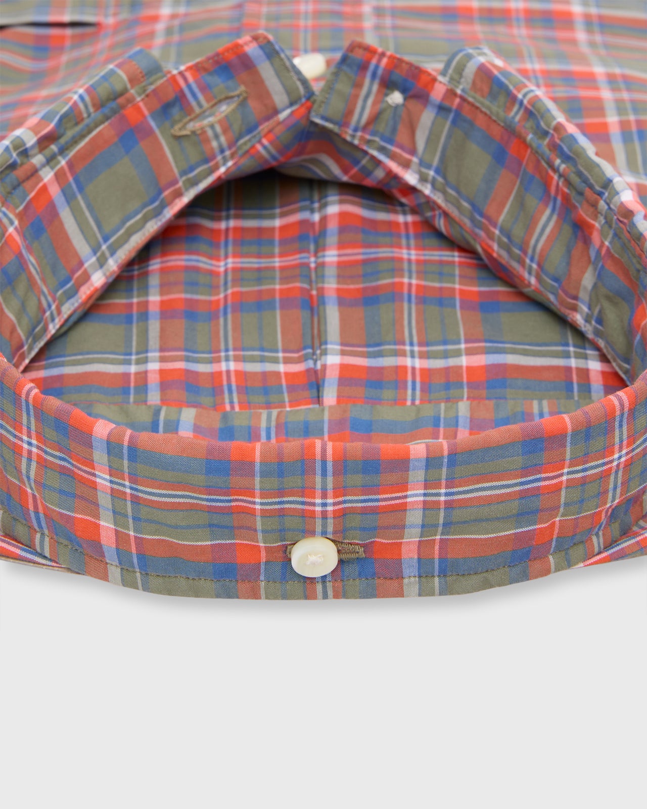 Button-Down Sport Shirt in Red/Olive/Blue Plaid Poplin