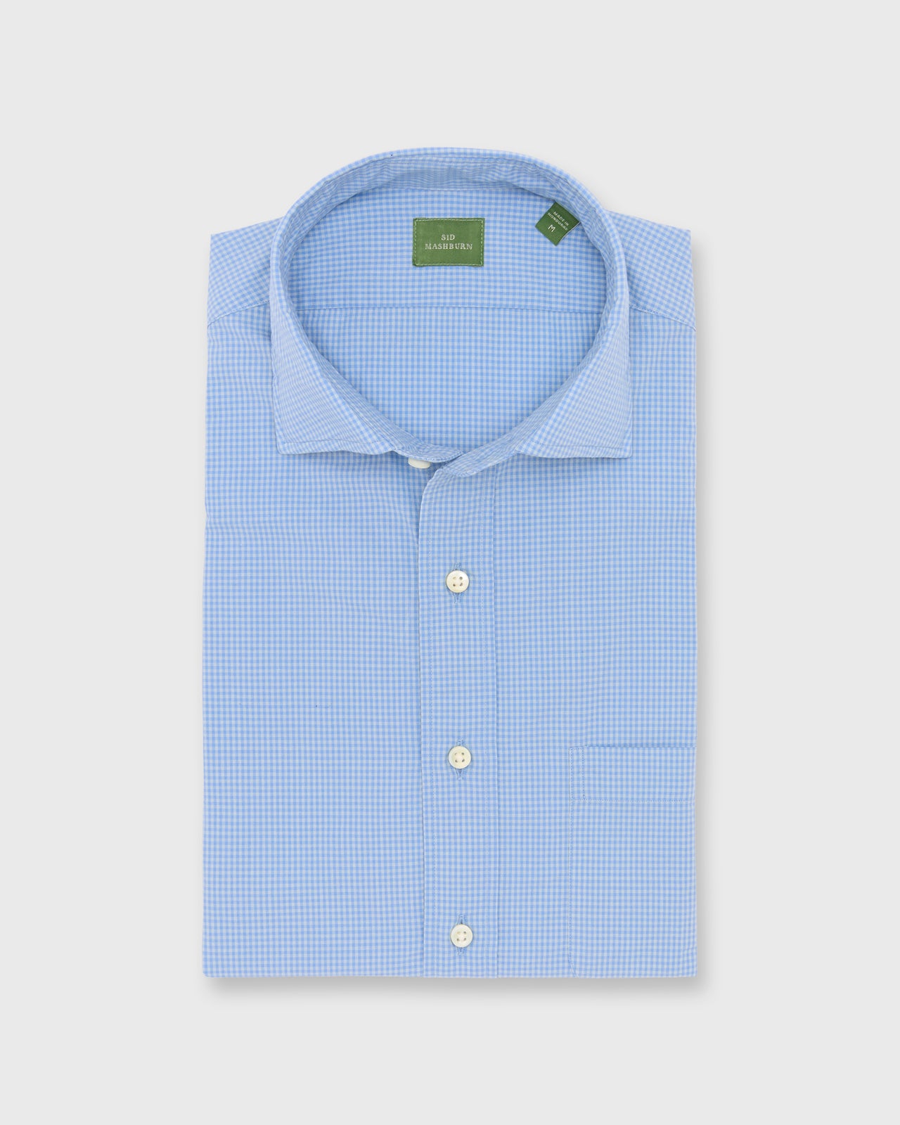 Spread Collar Sport Shirt in Blue/Sage Micro Gingham Poplin