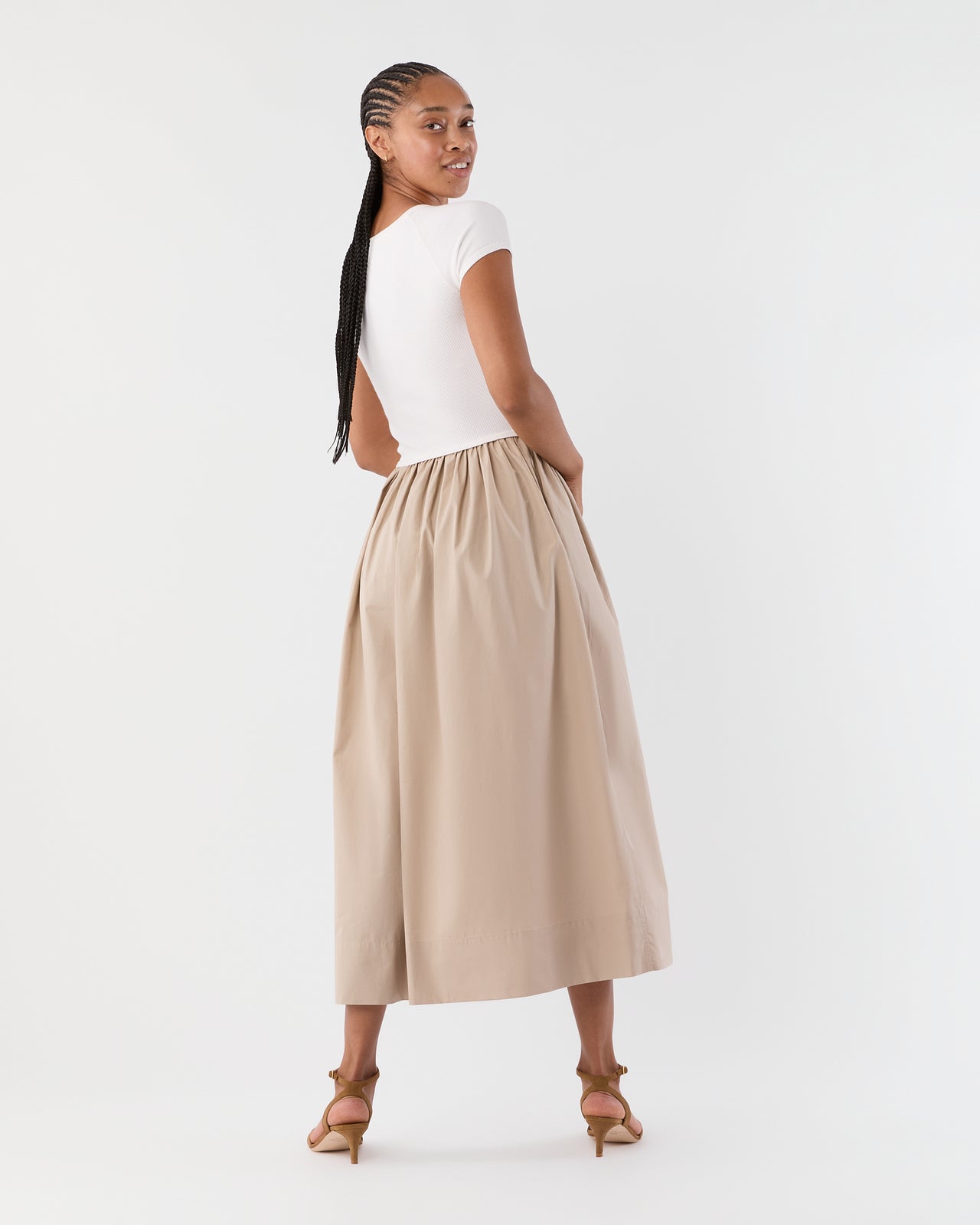 Cosette Dress in Ivory Cotton/Stone Silk