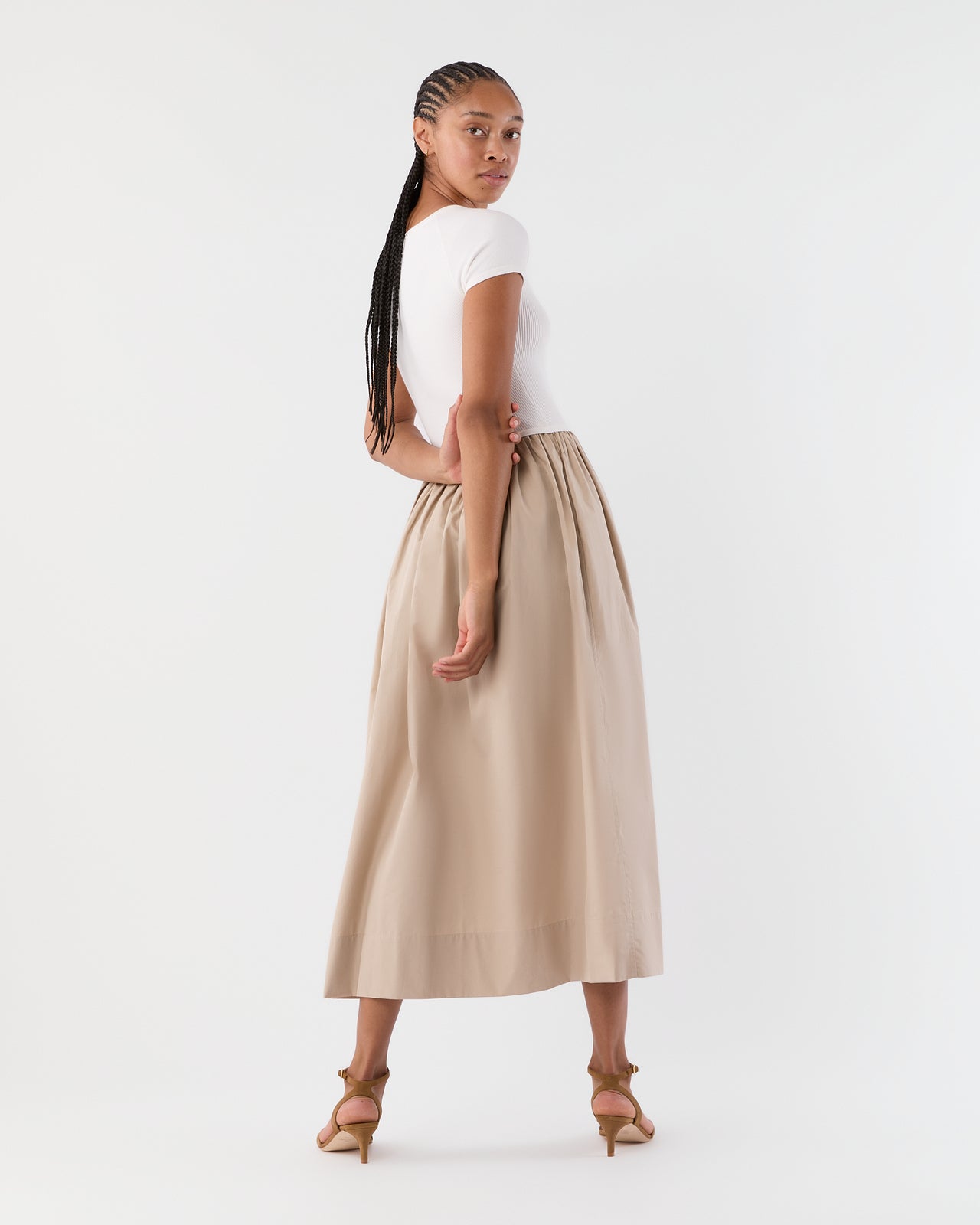 Cosette Dress in Ivory Cotton/Stone Silk