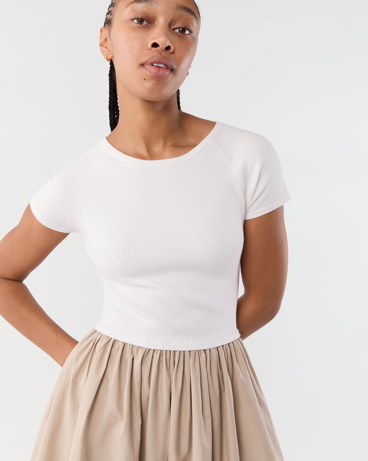 Cosette Dress in Ivory Cotton/Stone Silk