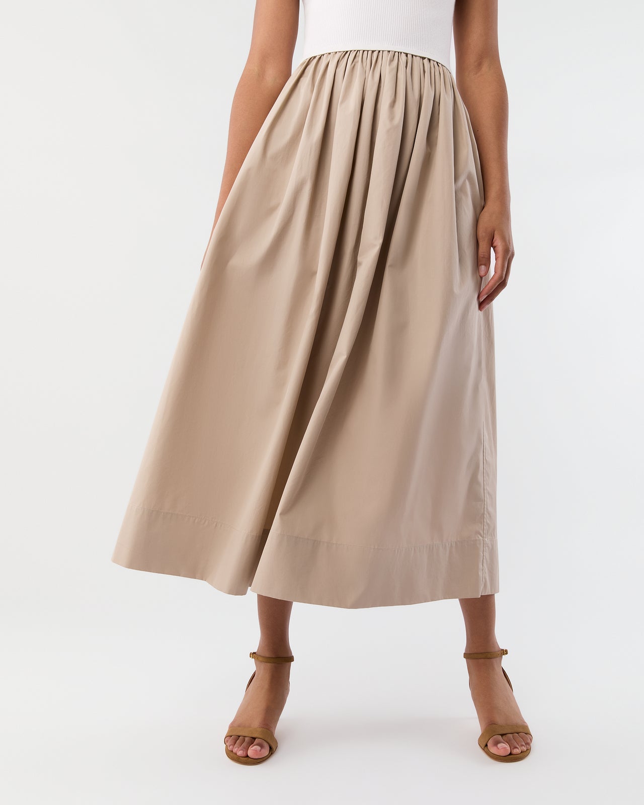 Cosette Dress in Ivory Cotton/Stone Silk