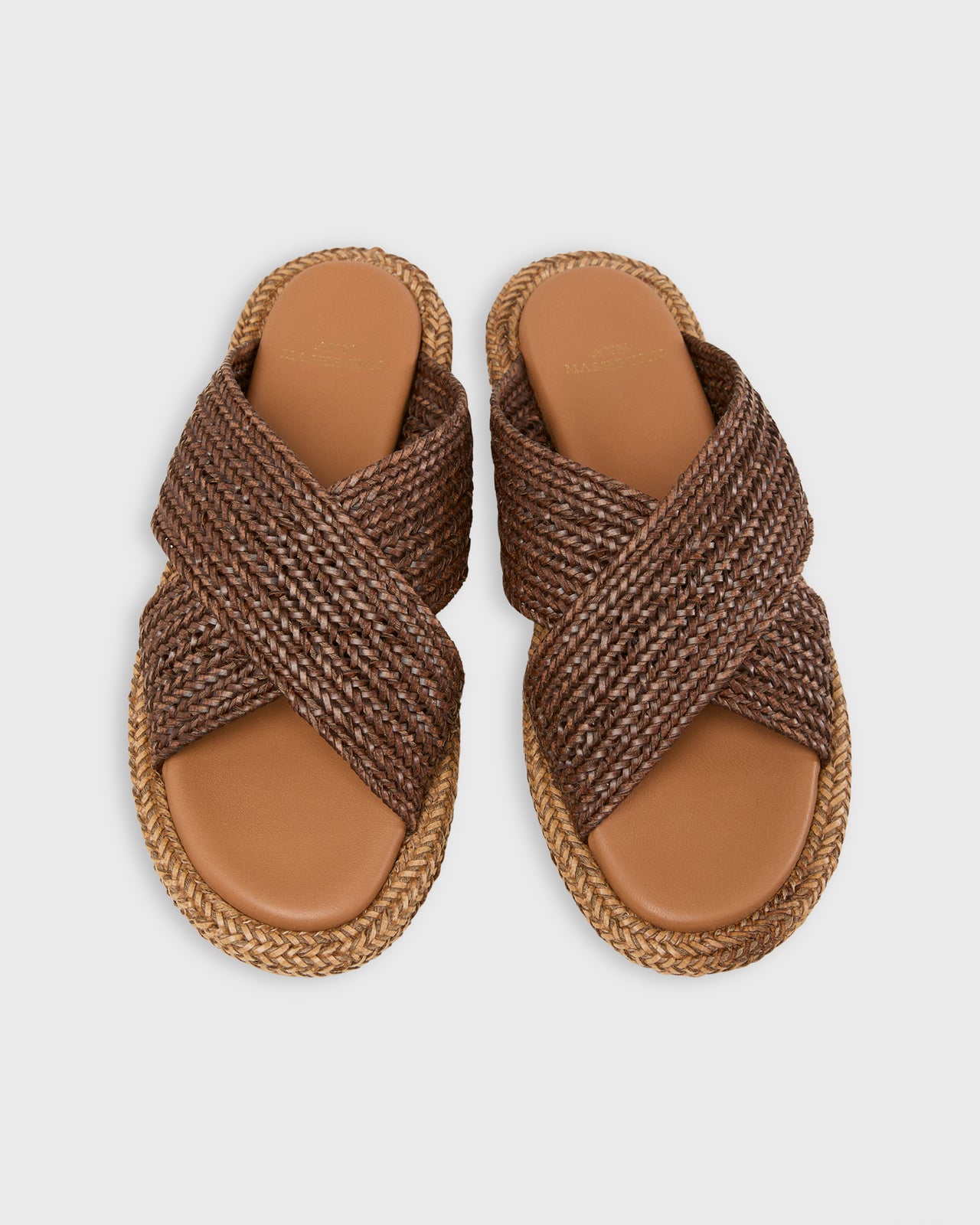 Woven Criss-Cross Slide in Brown Leather