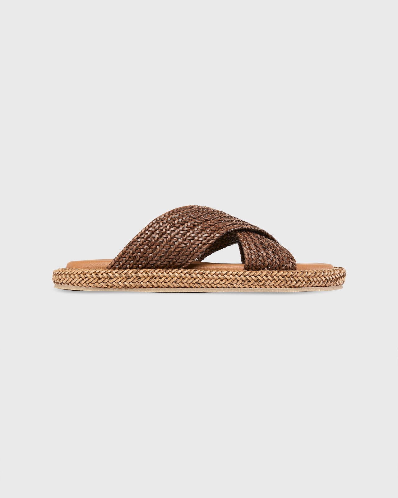 Woven Criss-Cross Slide in Brown Leather
