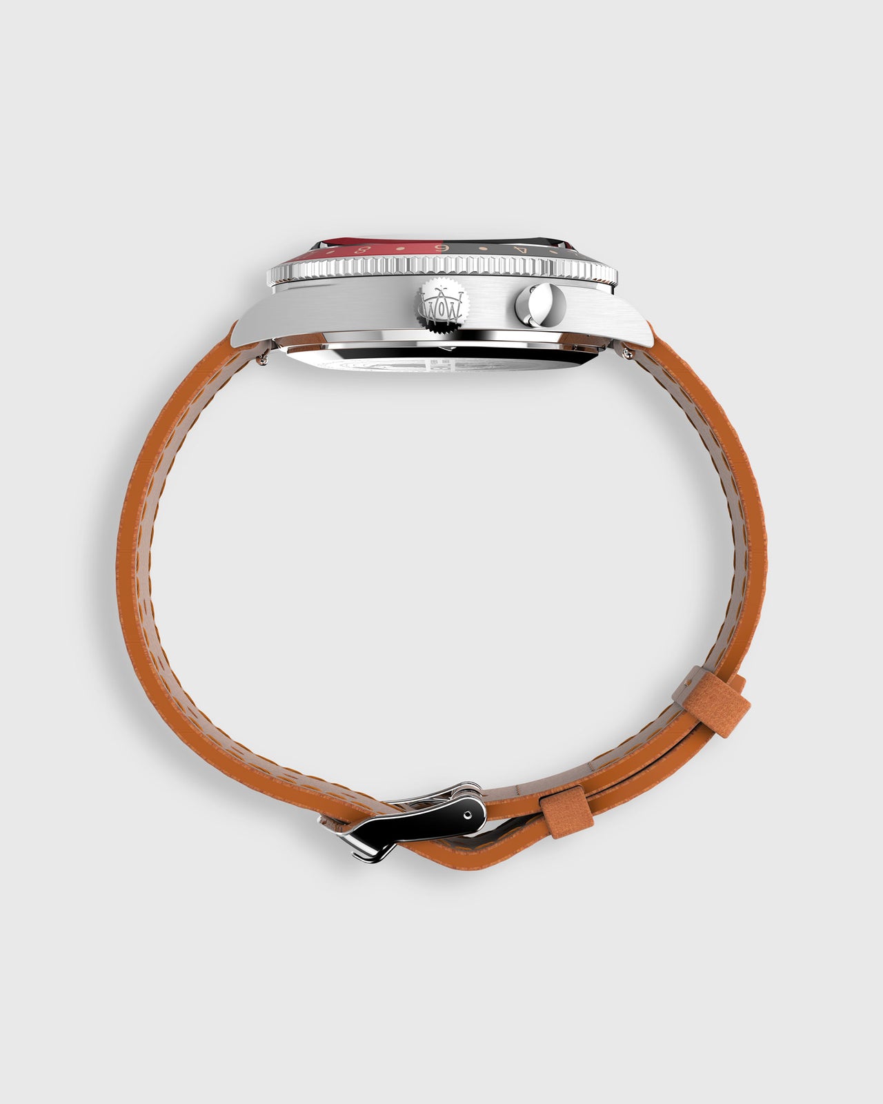 Waterbury Traditional GMT Watch in Charcoal/Tan