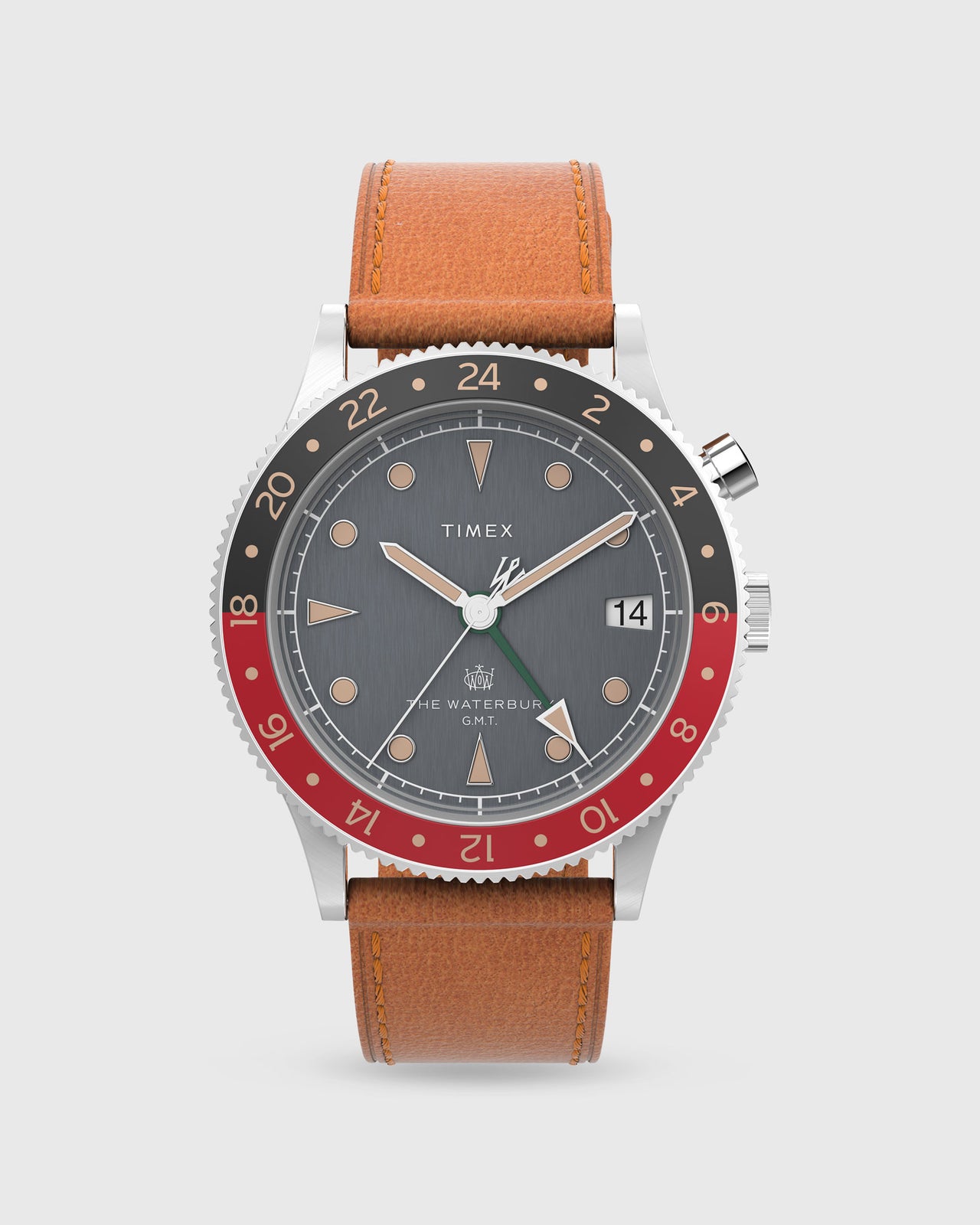 Waterbury Traditional GMT Watch in Charcoal/Tan