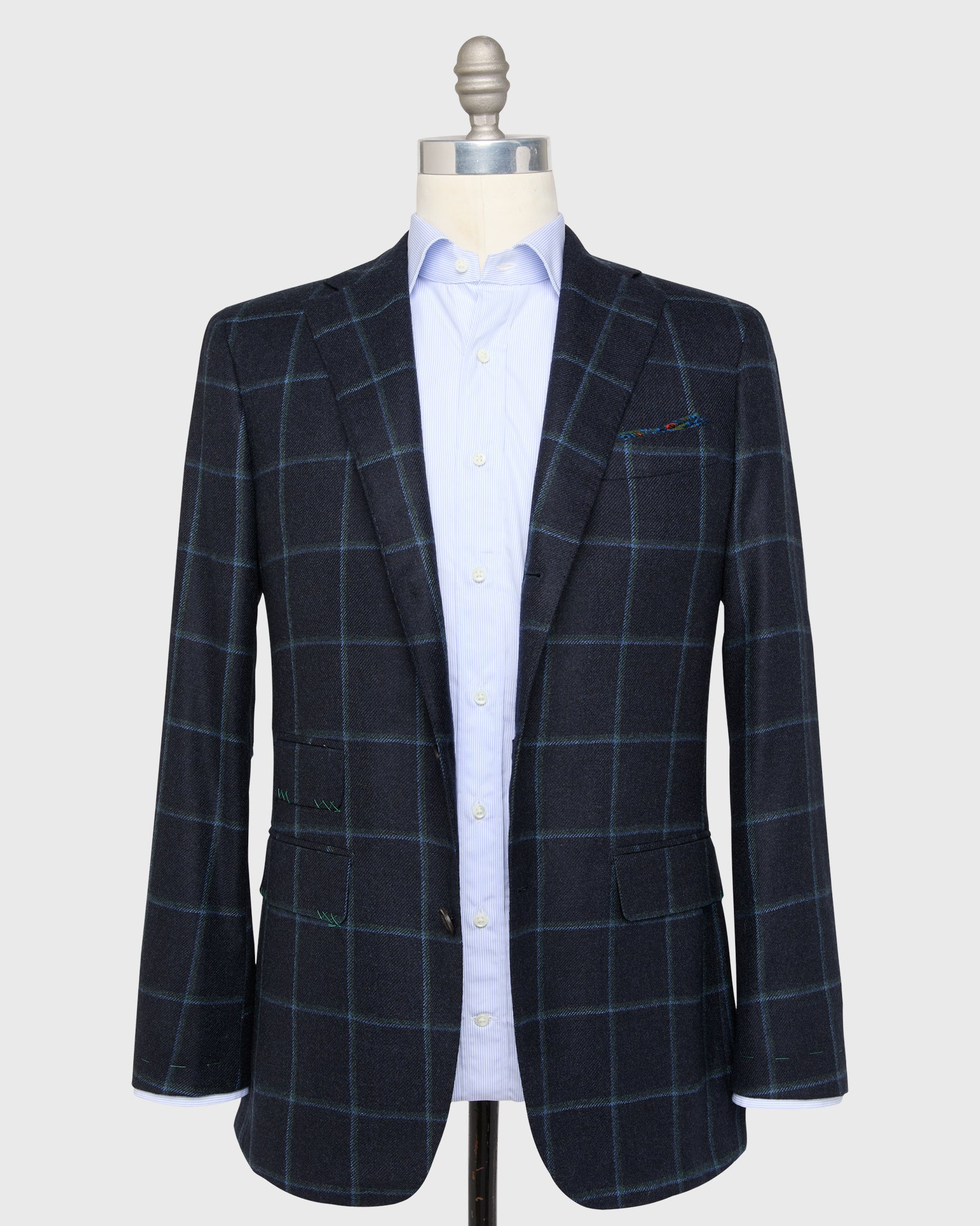 Virgil No. 3 Jacket in Navy/Spruce/Blue Windowpane Brushed Twill