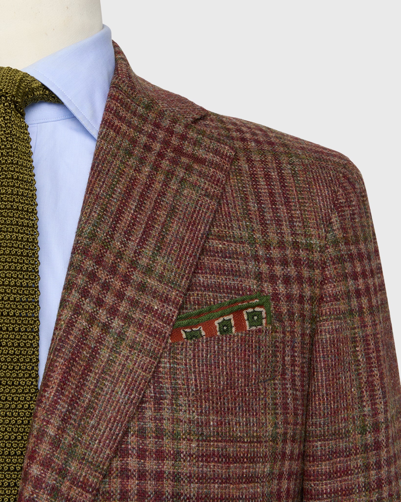 Virgil No. 3 Jacket in Burgundy/Green/Oat Plaid Brushed Hopsack