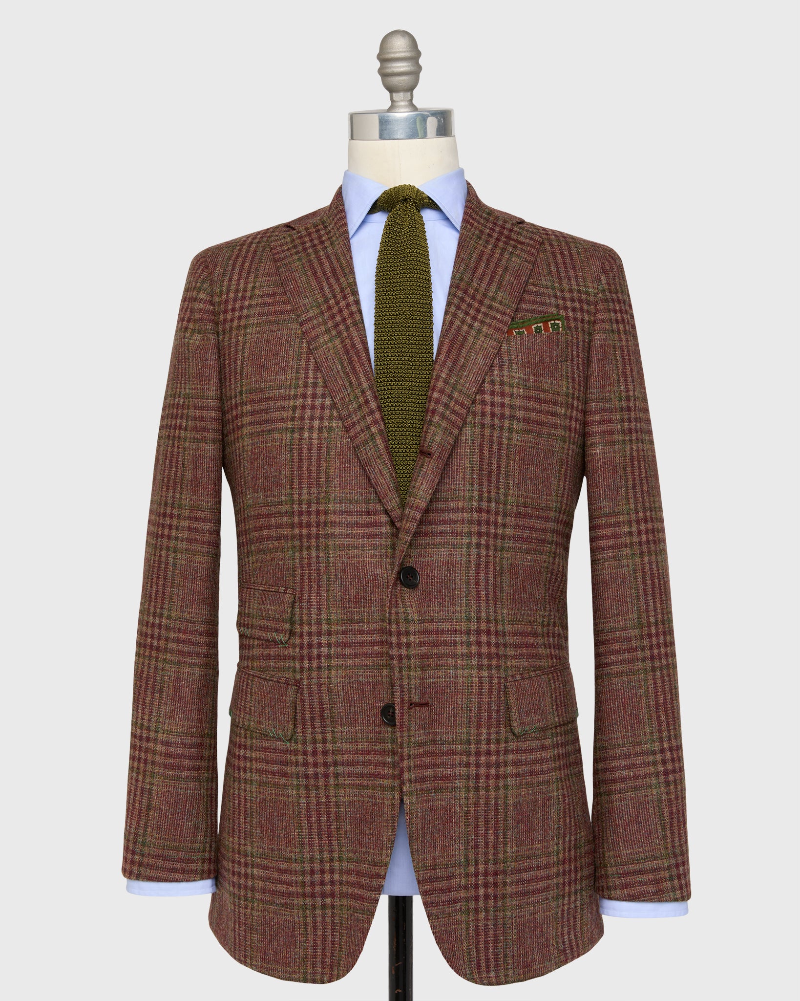 Virgil No. 3 Jacket in Burgundy/Green/Oat Plaid Brushed Hopsack