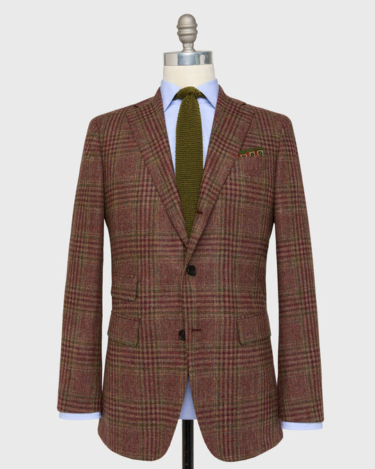 Virgil No. 3 Jacket in Burgundy/Green/Oat Plaid Brushed Hopsack