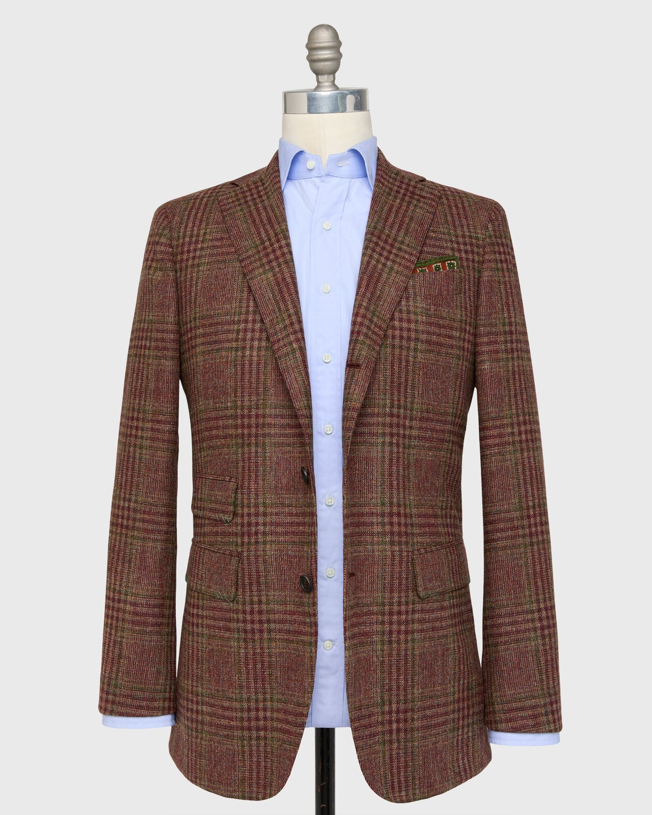 Virgil No. 3 Jacket in Burgundy/Green/Oat Plaid Brushed Hopsack
