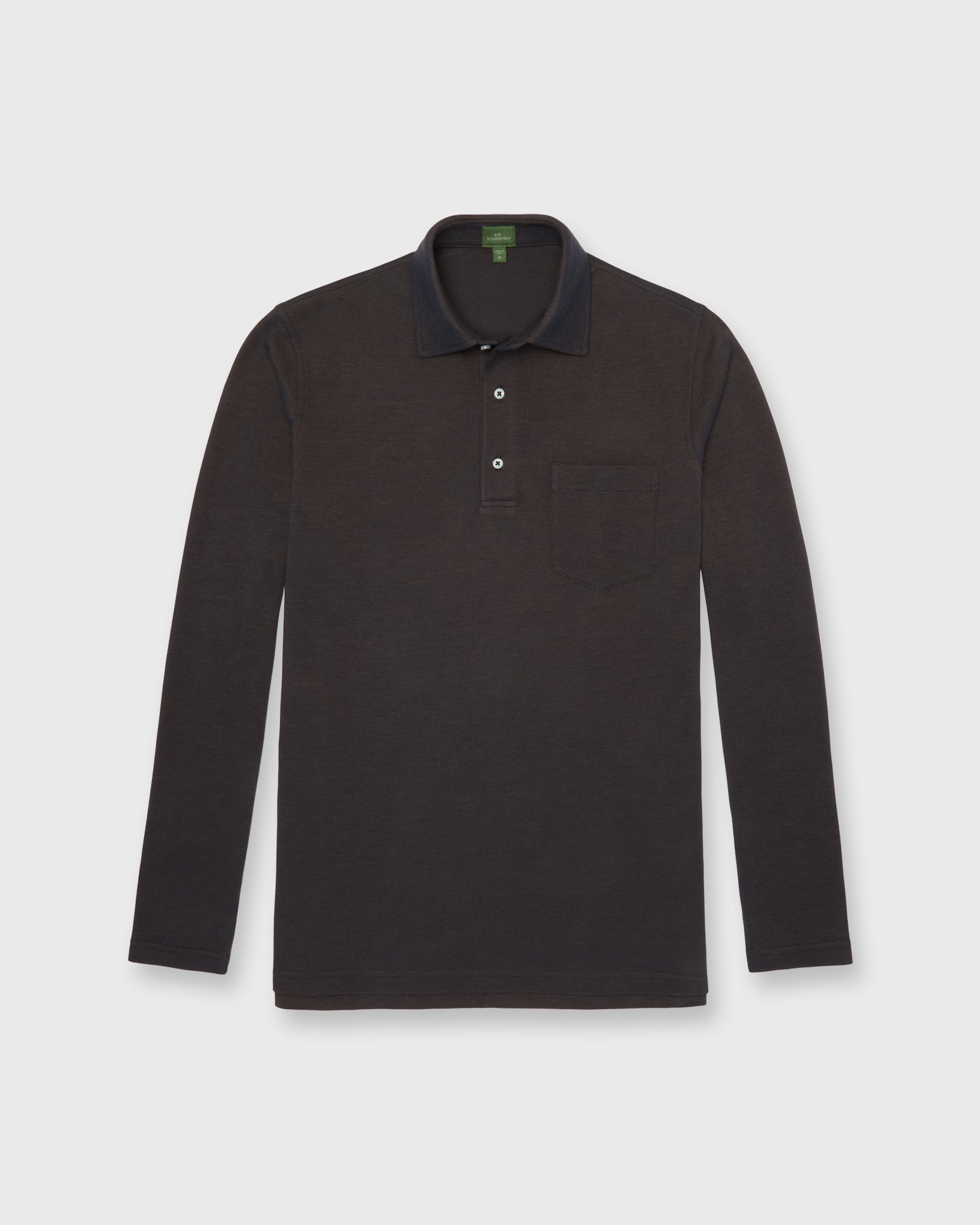 Long-Sleeved Polo in Brown Dark Oxford Pima Pique
