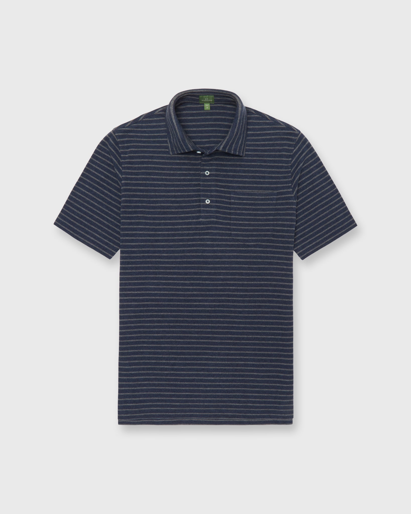 Short-Sleeved Polo in Heather Denim/Heather Graphite Stripe Pima Pique