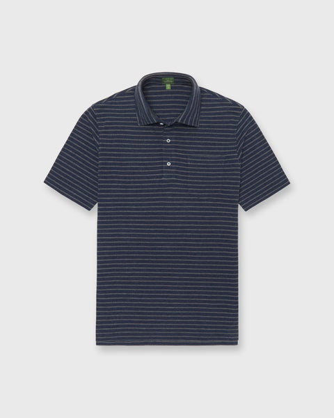 Short-Sleeved Polo in Heather Denim/Heather Graphite Stripe Pima
