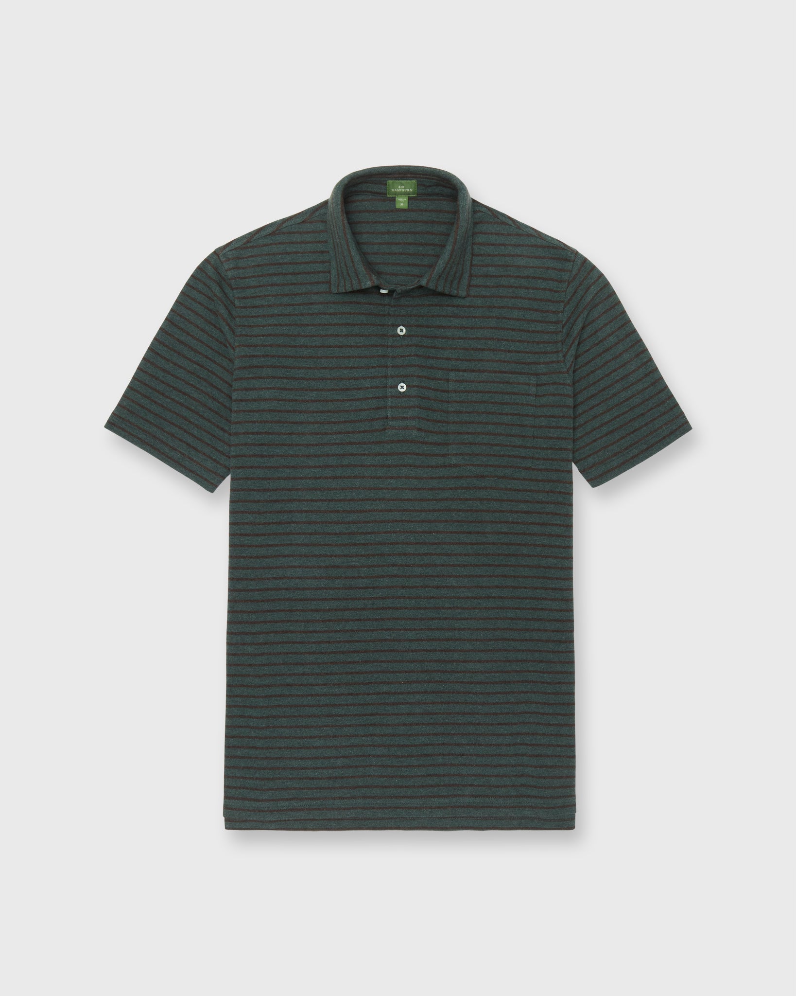 Short-Sleeved Polo in Heather Sea Moss/Heather Brown Stripe Pima Pique