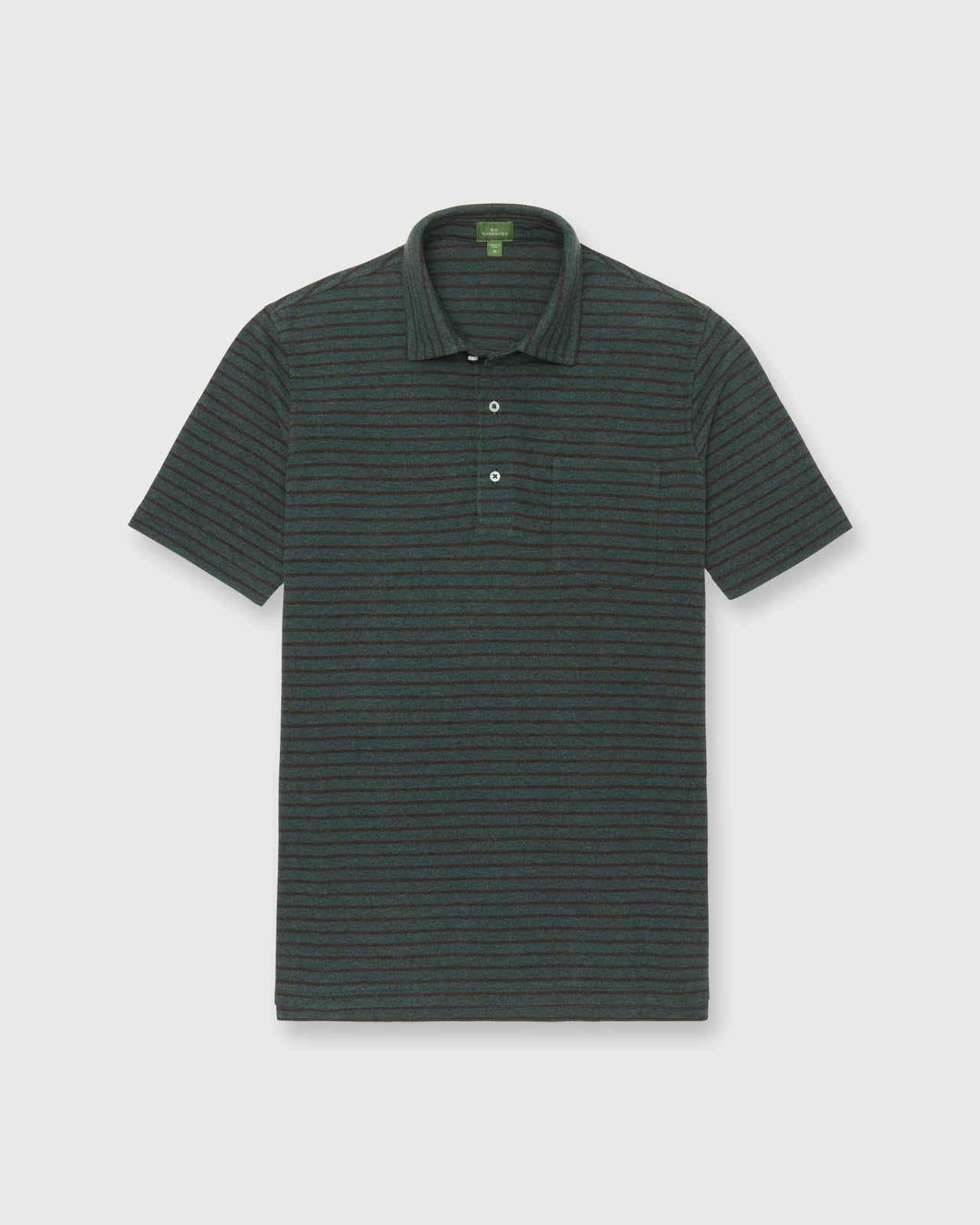Short-Sleeved Polo in Heather Sea Moss/Heather Brown Stripe Pima Pique