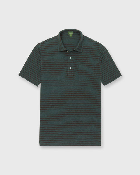 Short-Sleeved Polo in Heather Sea Moss/Heather Brown Stripe Pima