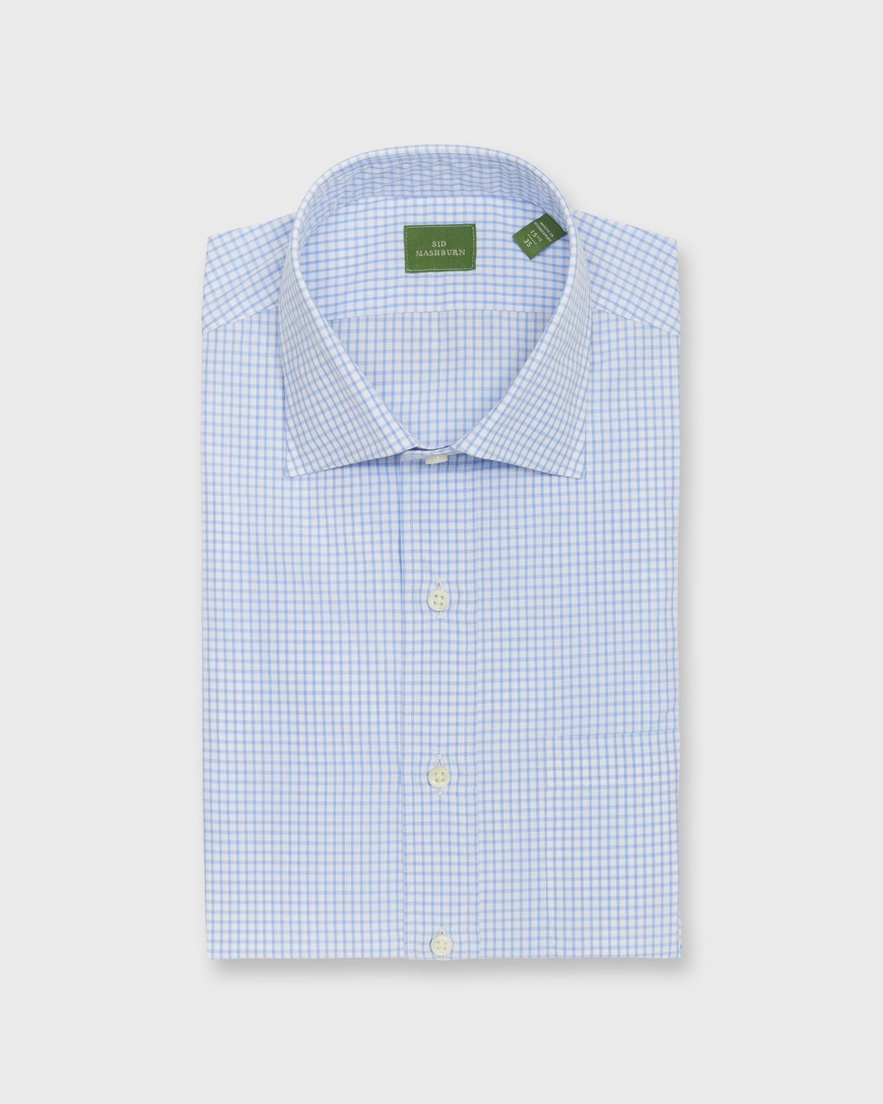 Spread Collar Dress Shirt in Blue Graph Check Poplin
