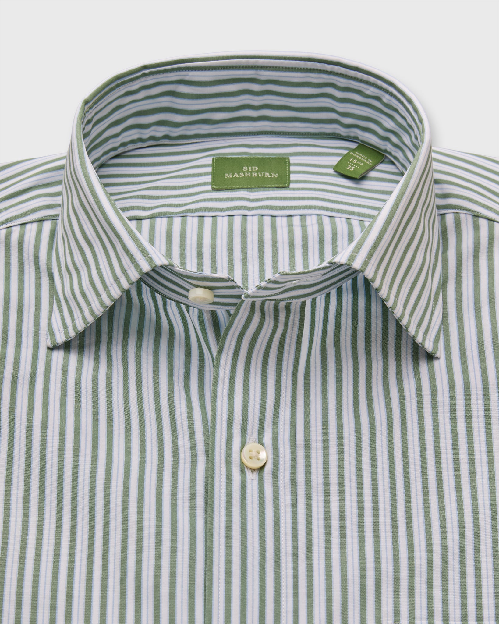 Spread Collar Dress Shirt in Olive/Sky Stripe Poplin