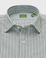 Load image into Gallery viewer, Spread Collar Dress Shirt in Olive/Sky Stripe Poplin
