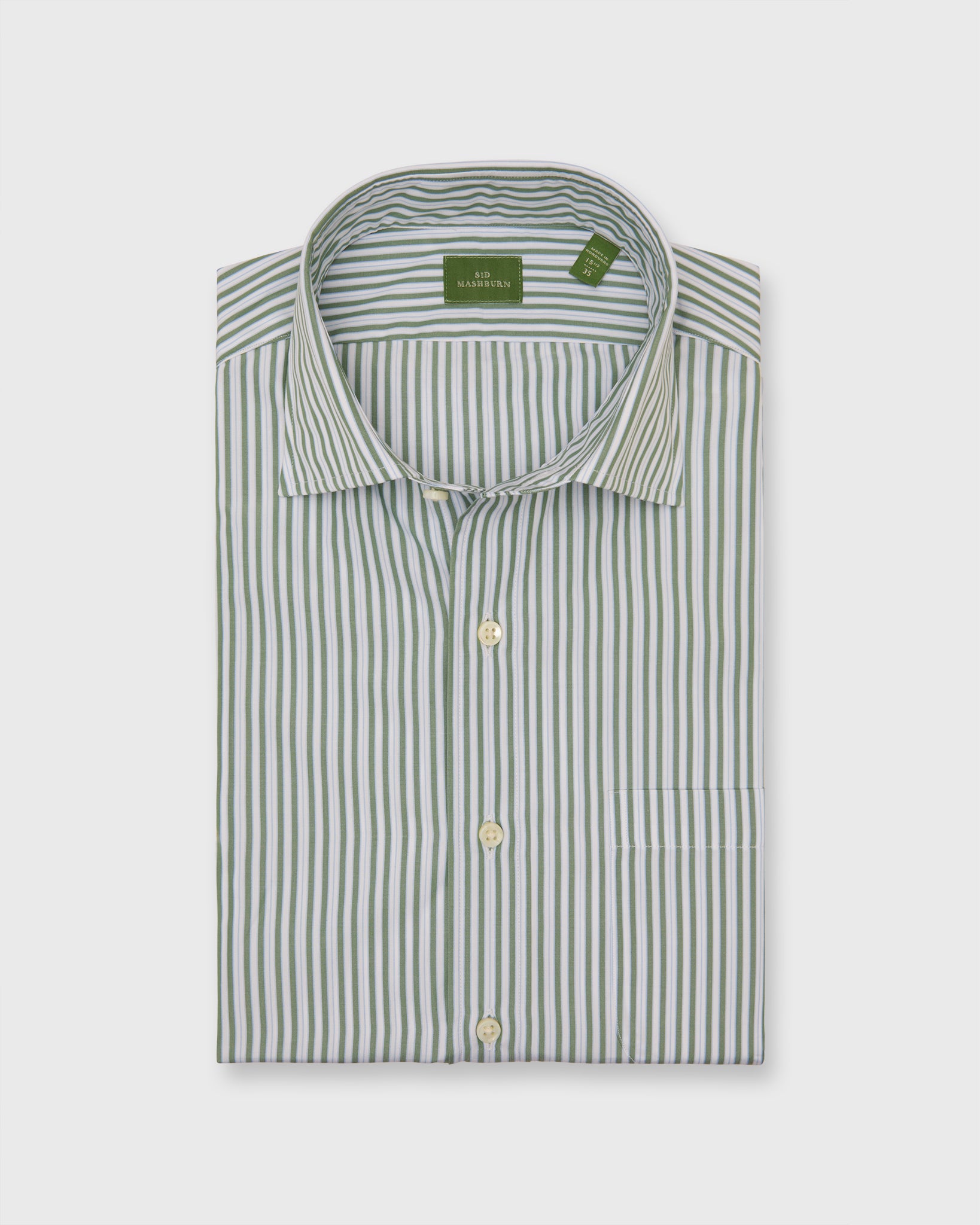 Spread Collar Dress Shirt in Olive/Sky Stripe Poplin