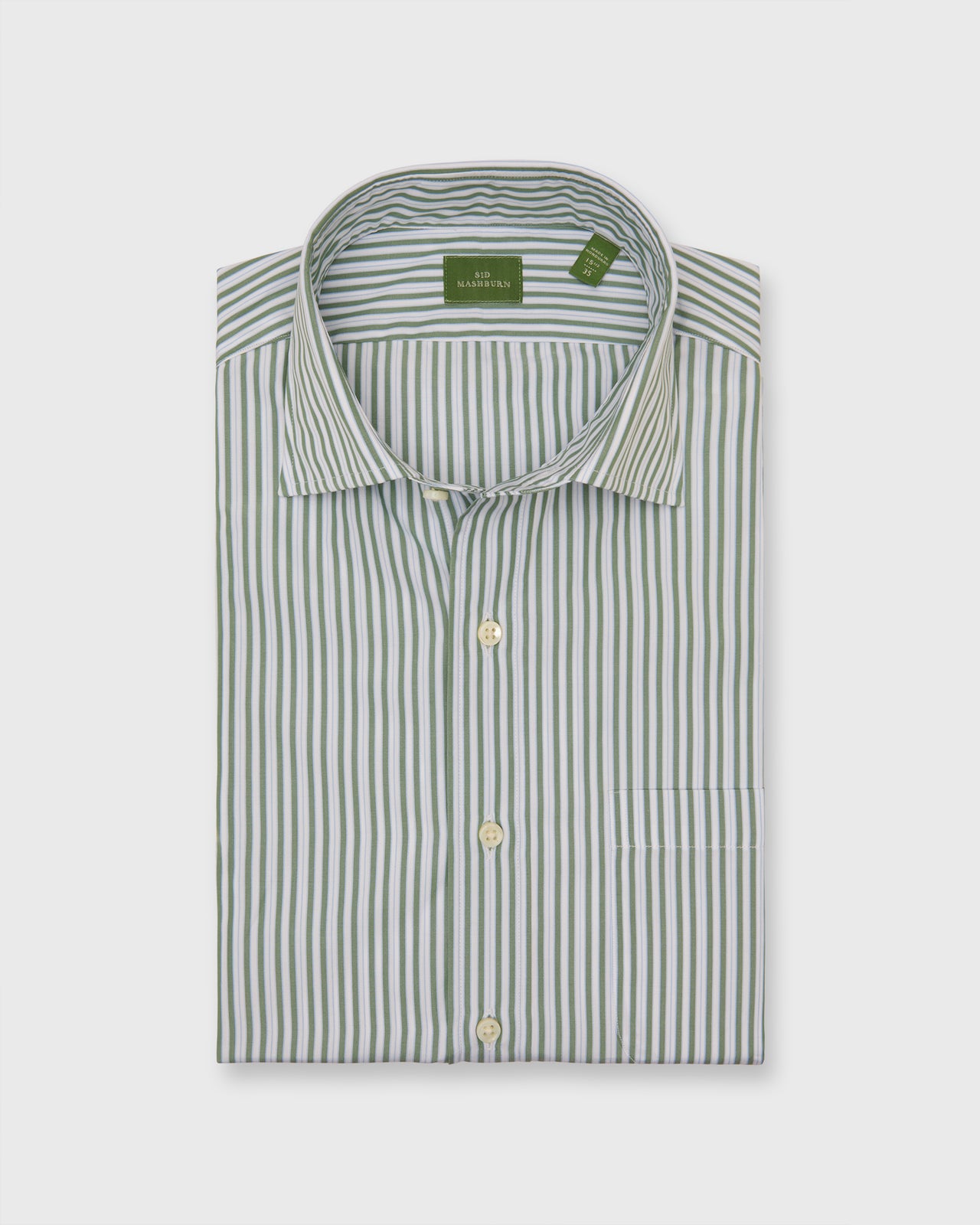 Spread Collar Dress Shirt in Olive/Sky Stripe Poplin