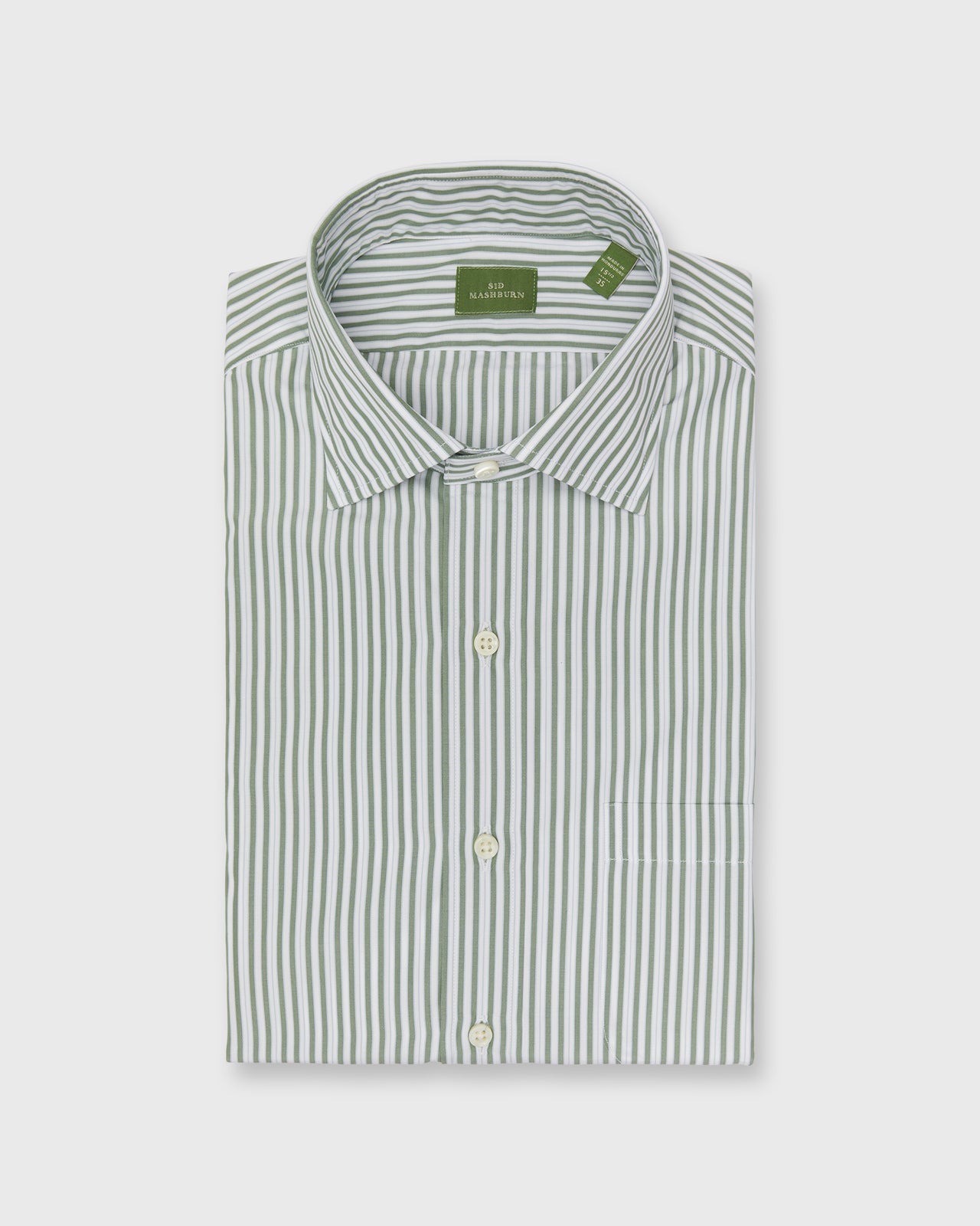 Spread Collar Dress Shirt in Olive/Sky Stripe Poplin - 15.5 / 35 by Sid Mashburn Spread Collar Dress Shirt in Olive/Sky Stripe Poplin - 15.5 / 35 by Sid Mashburn