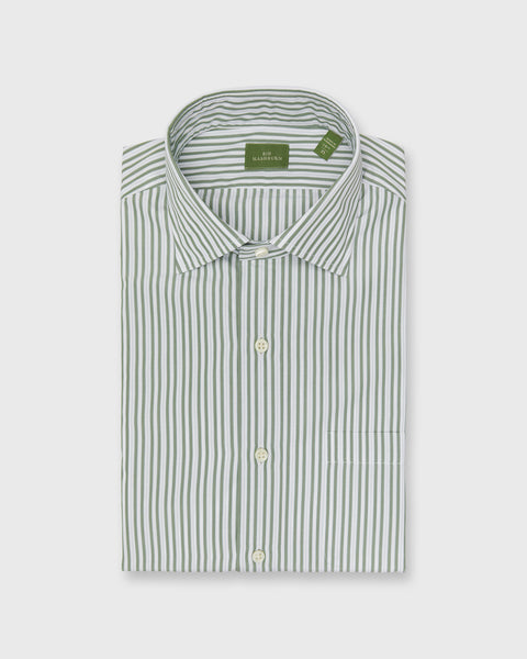 Spread Collar Dress Shirt in Olive/Sky Stripe Poplin - 15.5 / 35 by Sid Mashburn Spread Collar Dress Shirt in Olive/Sky Stripe Poplin - 15.5 / 35 by Sid Mashburn