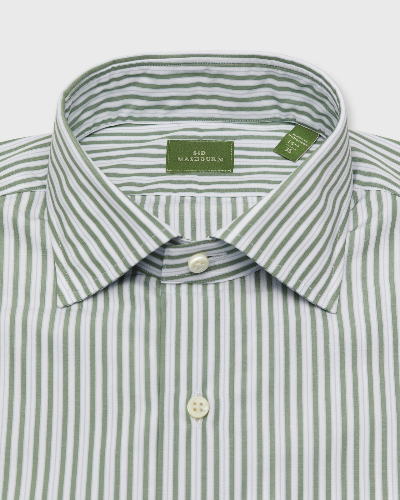 Spread Collar Dress Shirt in Olive/Sky Stripe Poplin - 15 / 33 by Sid Mashburn Spread Collar Dress Shirt in Olive/Sky Stripe Poplin - 15 / 33 by Sid Mashburn