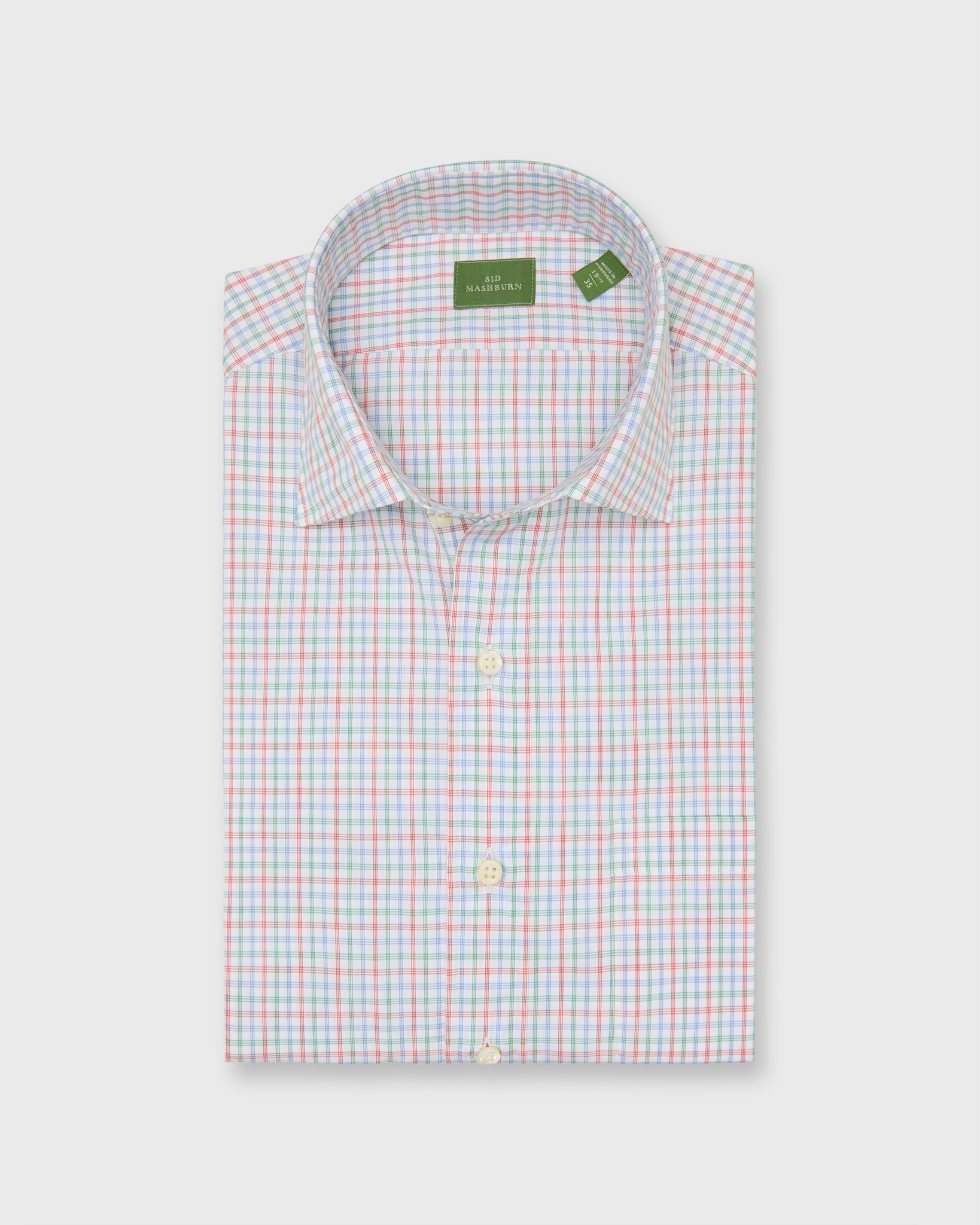 Spread Collar Dress Shirt in Sky/Green/Poppy Check Poplin