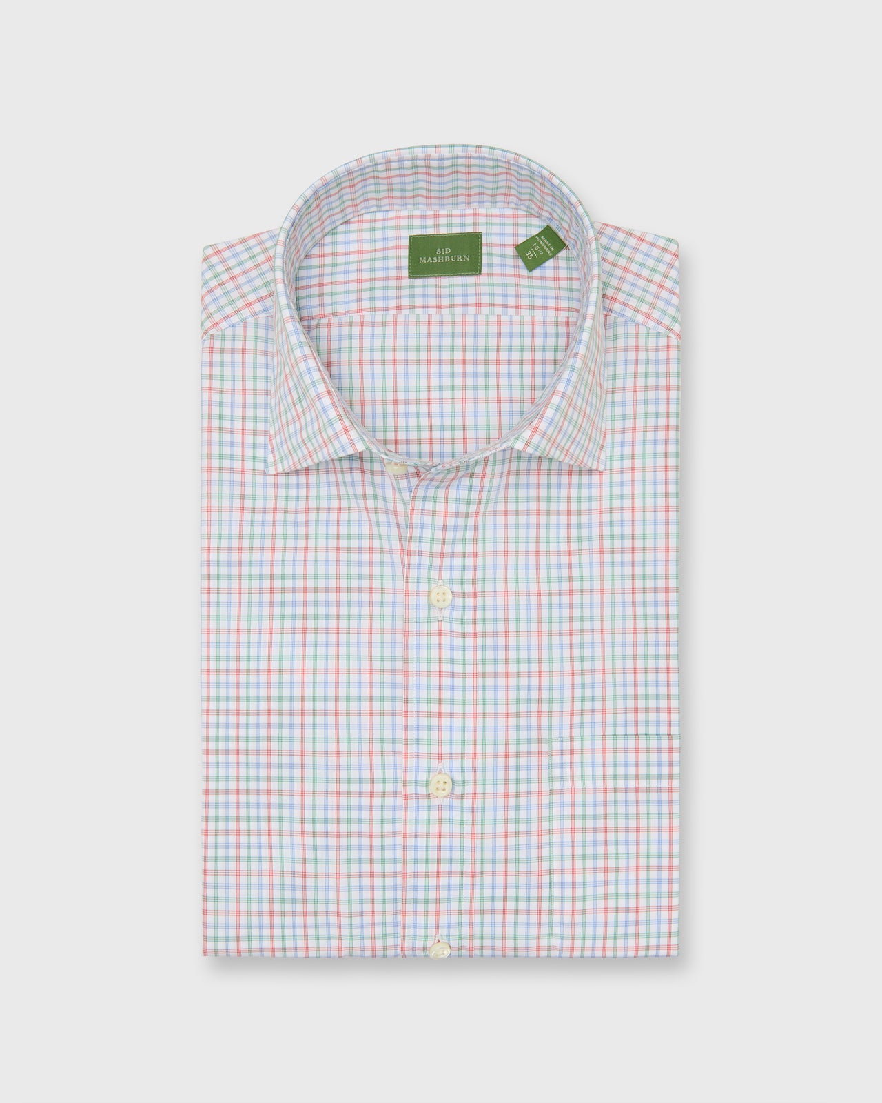 Spread Collar Dress Shirt in Sky/Green/Poppy Check Poplin