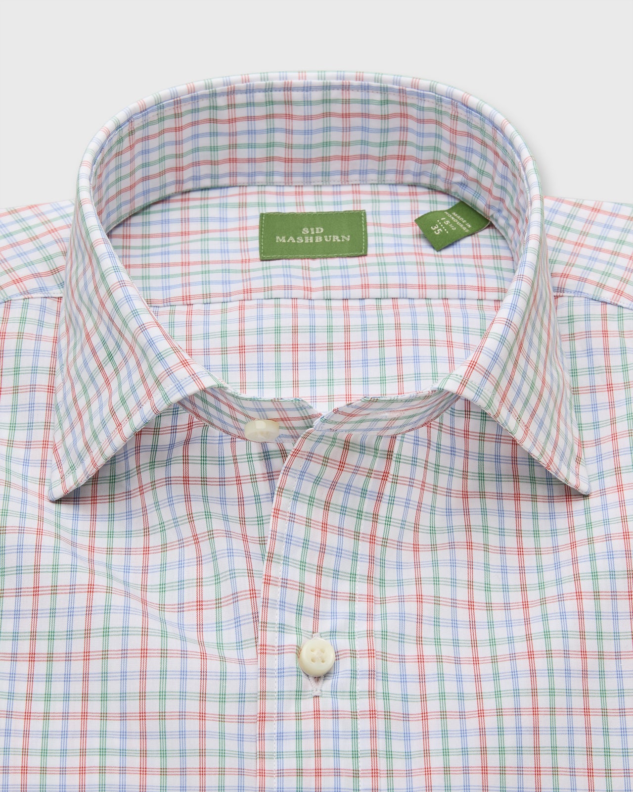 Spread Collar Dress Shirt in Sky/Green/Poppy Check Poplin