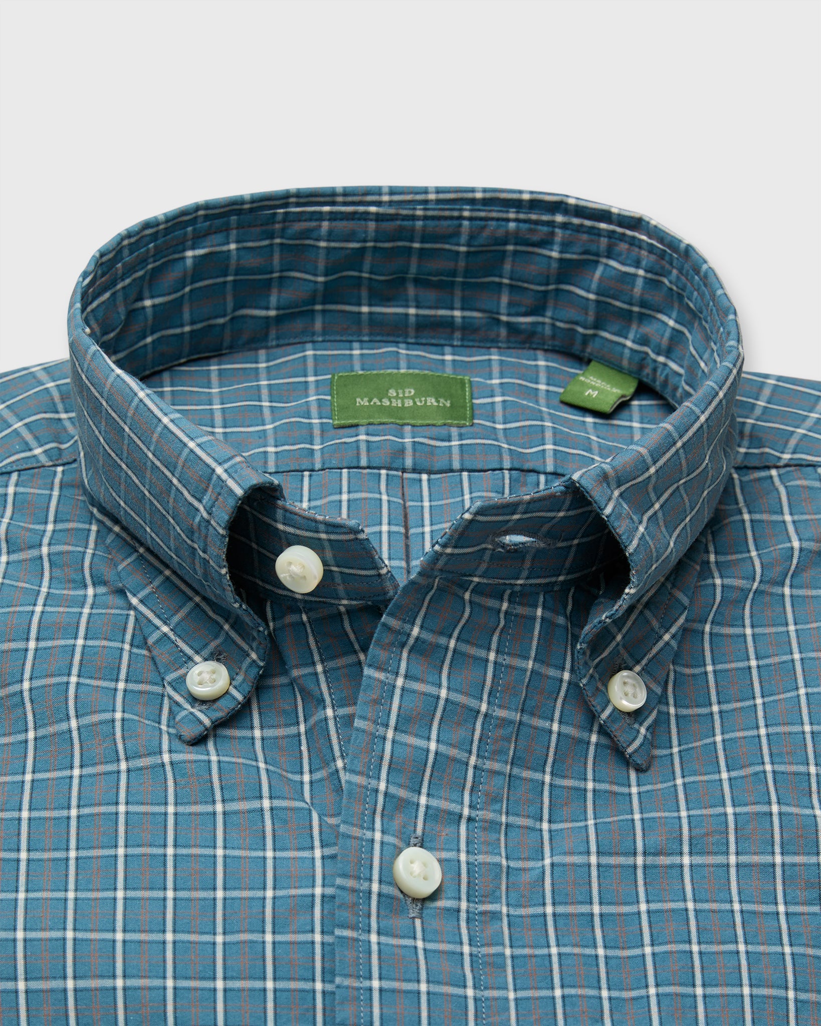 Button-Down Sport Shirt in Spruce/Tobacco/Bone Check Poplin
