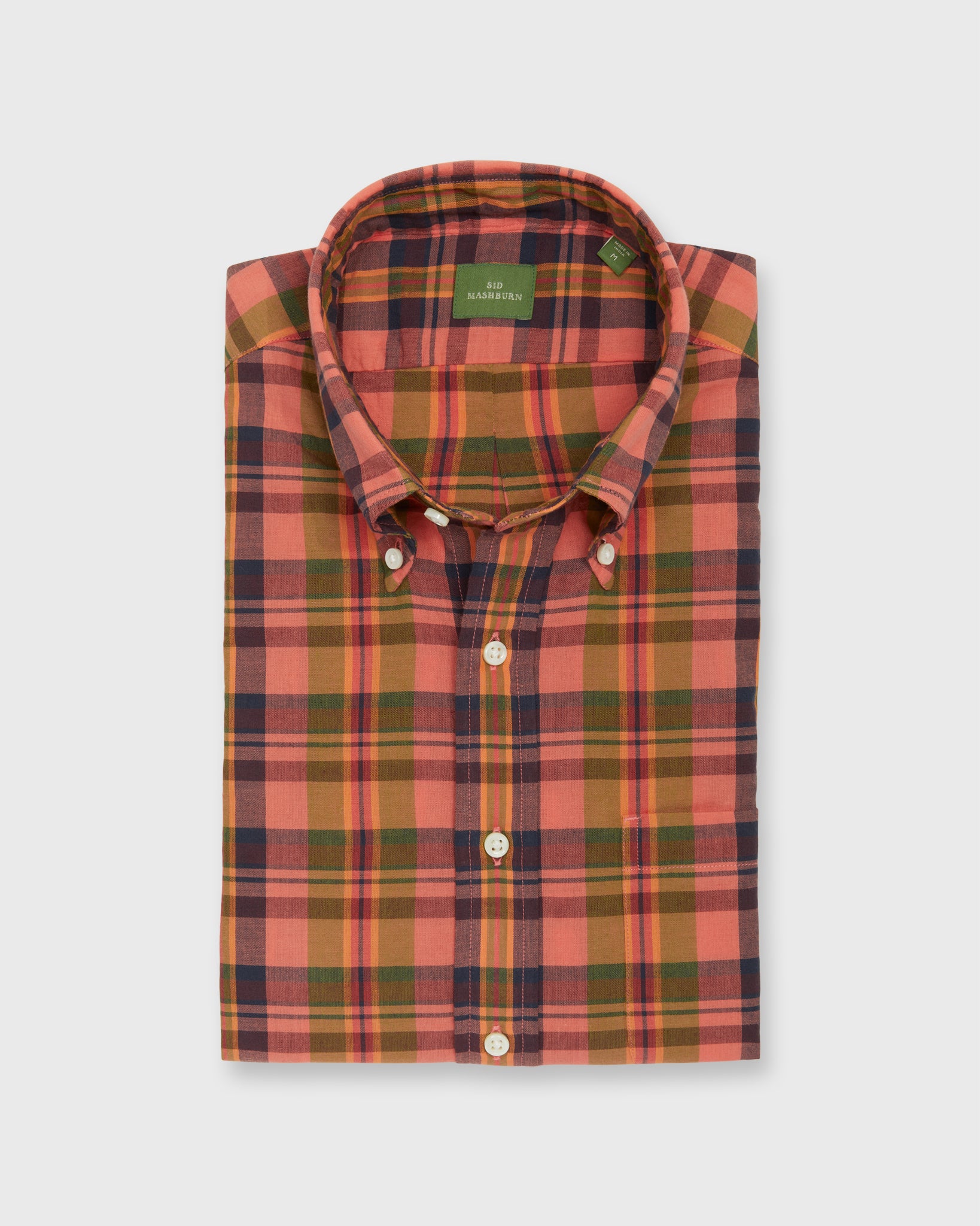 Button-Down Sport Shirt in Persimmon/Olive/Navy Madras