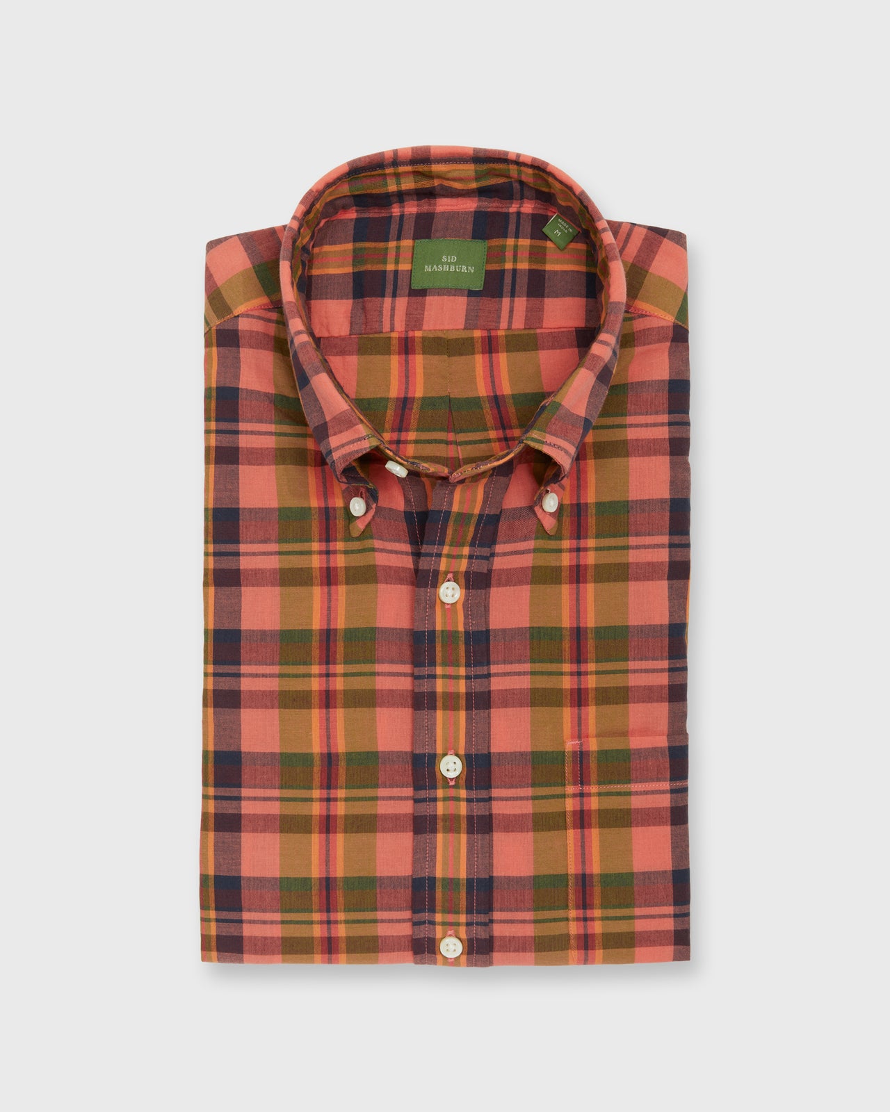 Button-Down Sport Shirt in Persimmon/Olive/Navy Madras