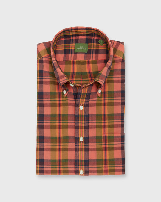 Button-Down Sport Shirt in Persimmon/Olive/Navy Madras