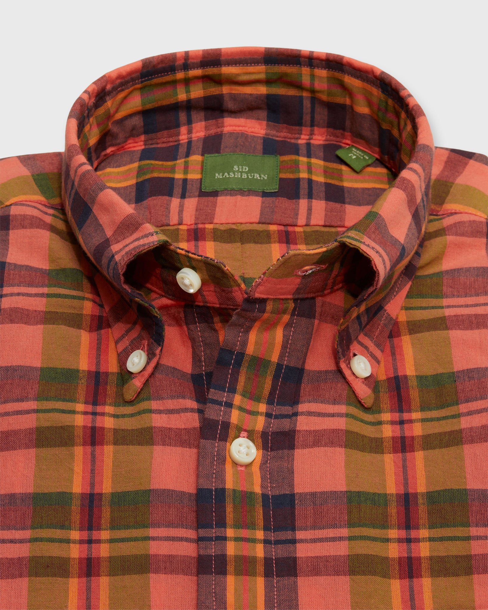 Button-Down Sport Shirt in Persimmon/Olive/Navy Madras