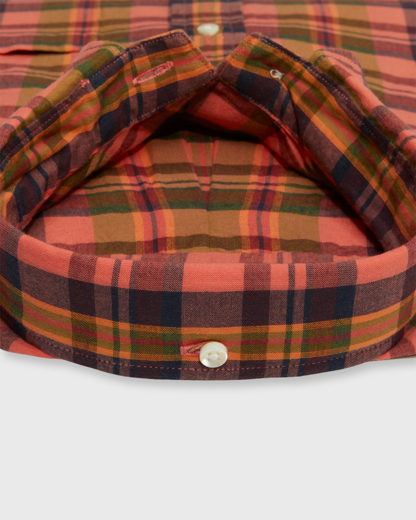 Button-Down Sport Shirt in Persimmon/Olive/Navy Madras
