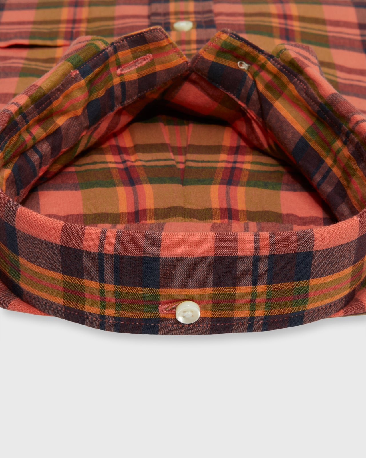 Button-Down Sport Shirt in Persimmon/Olive/Navy Madras