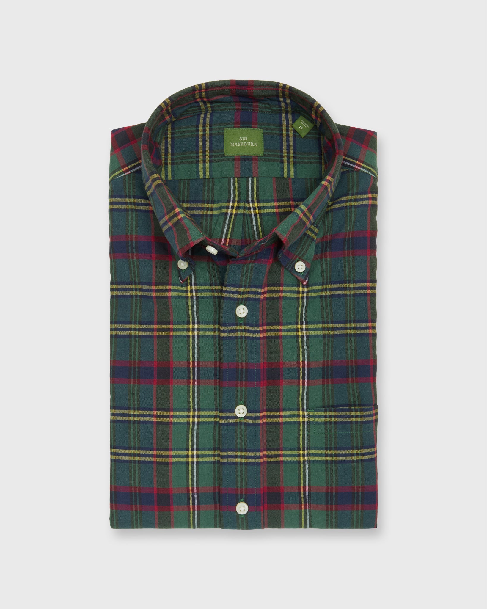 Button-Down Sport Shirt in Green/Yellow/Red Madras