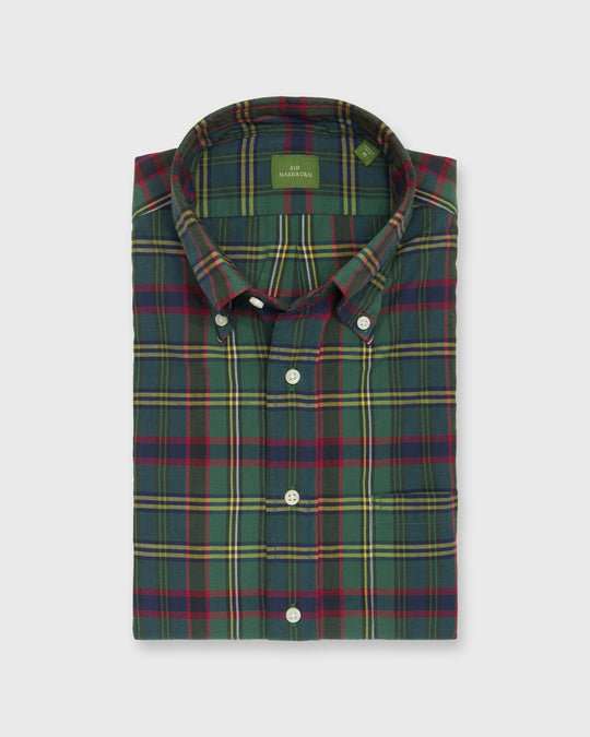 Button-Down Sport Shirt in Green/Yellow/Red Madras